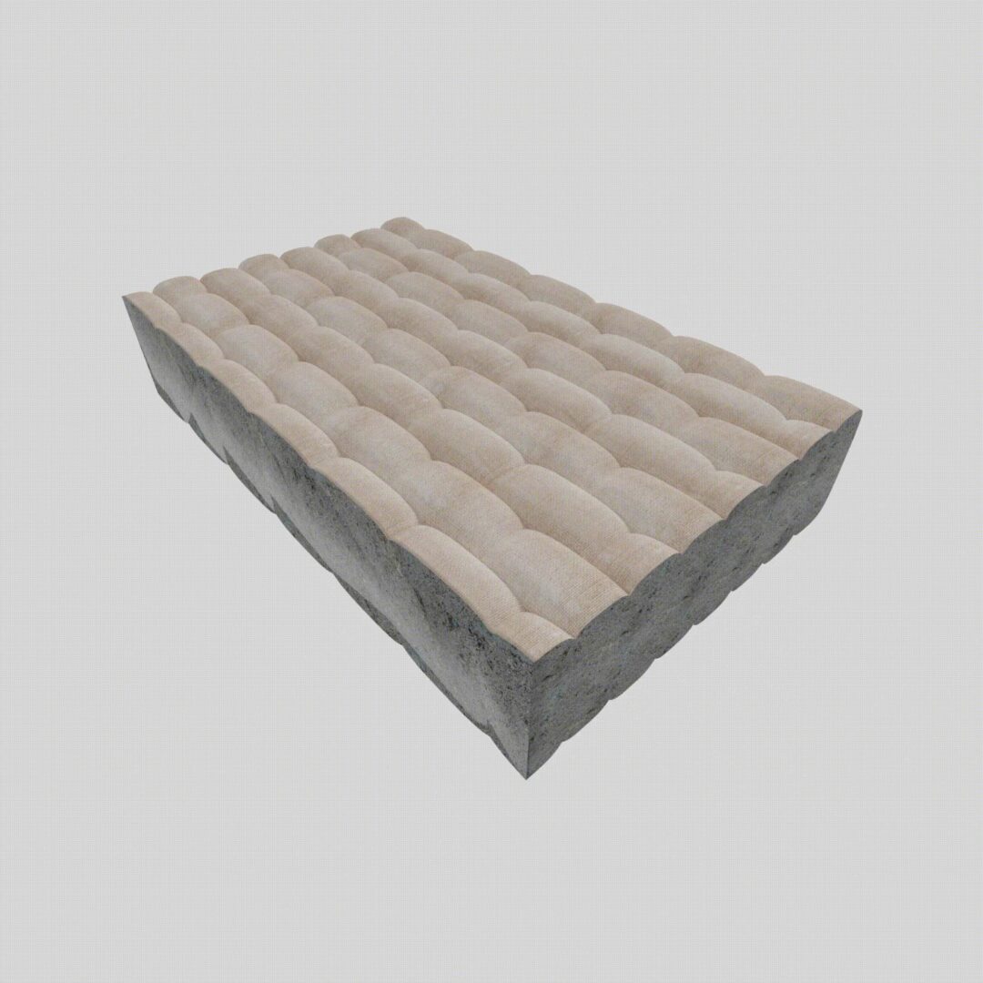 A 3d model of a mattress on a white background.