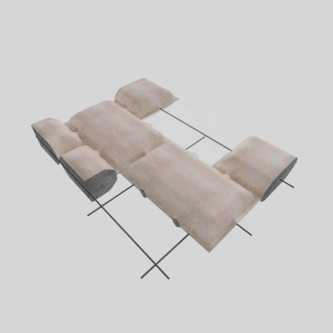 A 3d model of a bed with pillows on it.